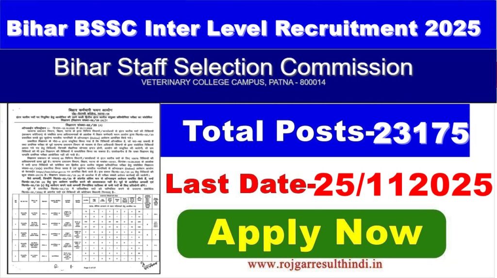 Bihar BSSC Inter Level Recruitment 2025 Notification PDF, Online Form and Vacancy Details