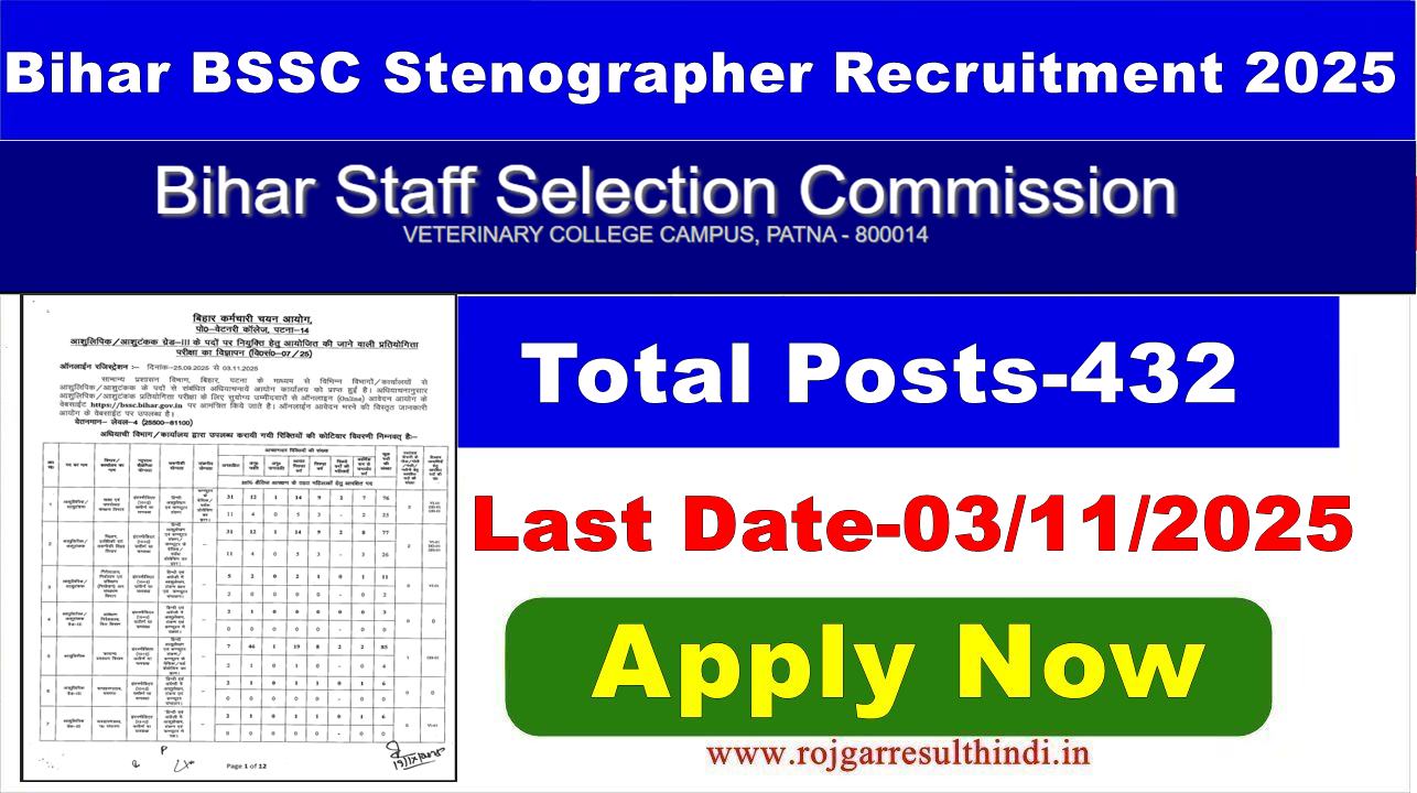 You are currently viewing Bihar BSSC Stenographer Recruitment 2025- Apply Now
