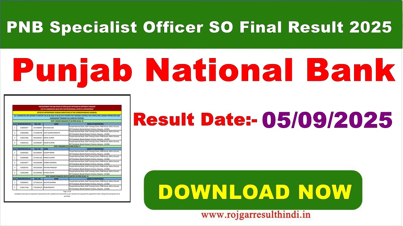 Read more about the article PNB Specialist Officer SO Final Result 2025 | Punjab National Bank