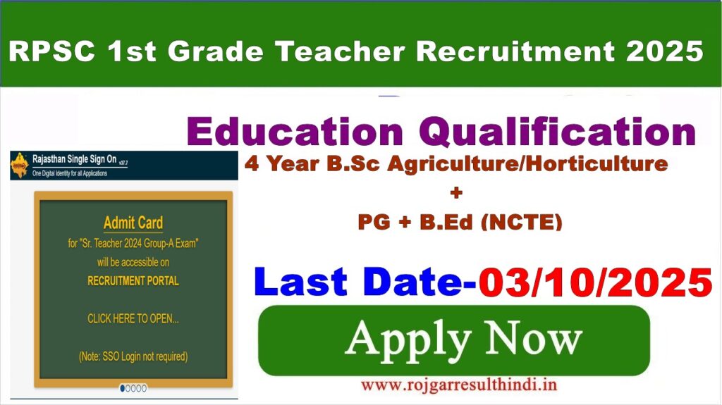 Rajasthan 1st Grade Teacher Agriculture Vacancy 2025 Online Form