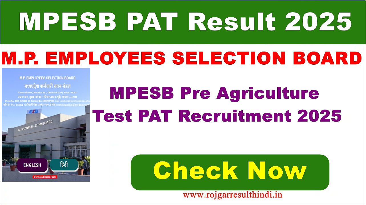 Read more about the article MPESB PAT Result 2025 – एमपी प्री एग्रीकल्चर टेस्ट रिजल्ट घोषित